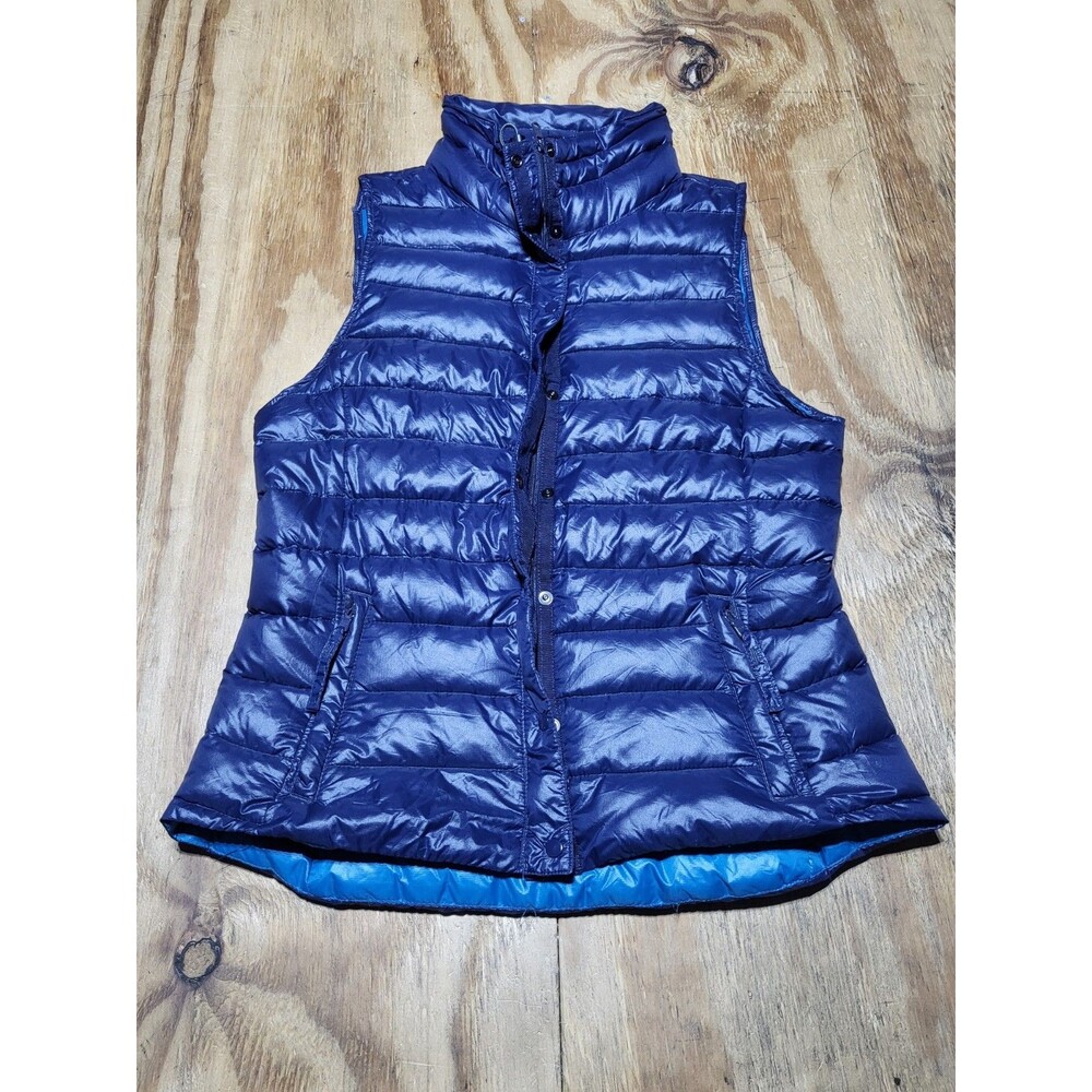 GAP Blue Quilted Down Puffer Vest Women M Blue Sleeveless Zip @N2